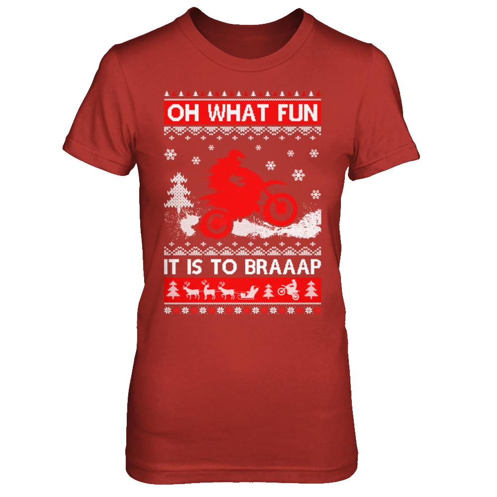 Oh What Fun It Is To Braaap Dirt Bike Ugly Christmas Sweater-T-Shirt & Sweatshirt-Women's T-Shirt-Red