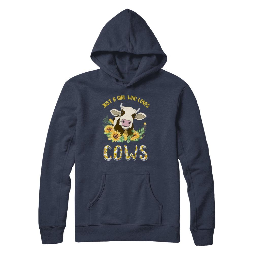 Just A Girl Who Loves Cows And Sunflowers-T-Shirt & Hoodie-Pullover Hoodie-Navy