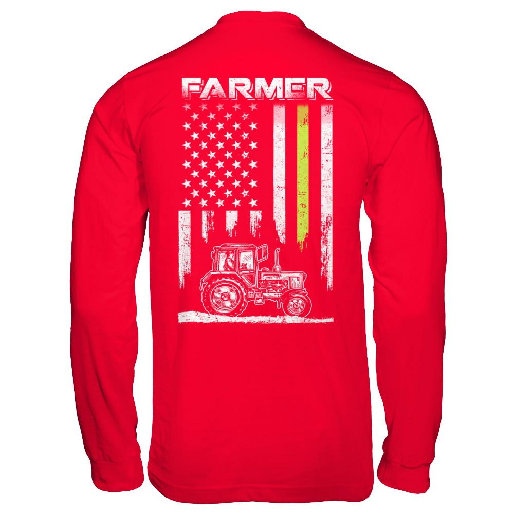 Farmer Patriotic American Flag-T-Shirt & Hoodie-Long Sleeve T-Shirt-Red