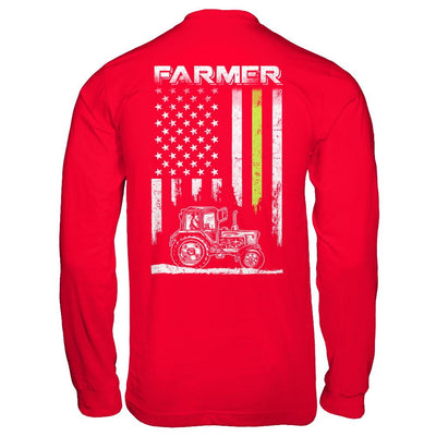 Farmer Patriotic American Flag-T-Shirt & Hoodie-Long Sleeve T-Shirt-Red