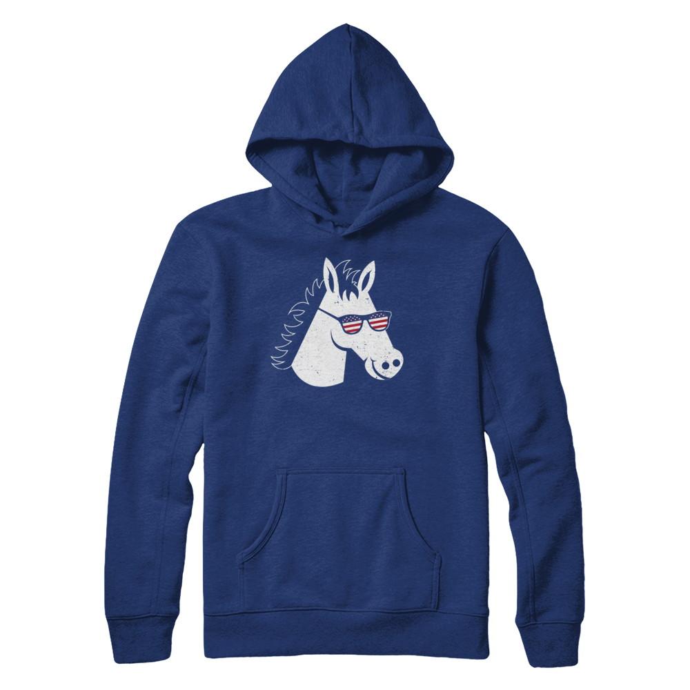 July 4Th Patriotic USA American Flag With Horse-T-Shirt & Hoodie-Pullover Hoodie-Deep Royal