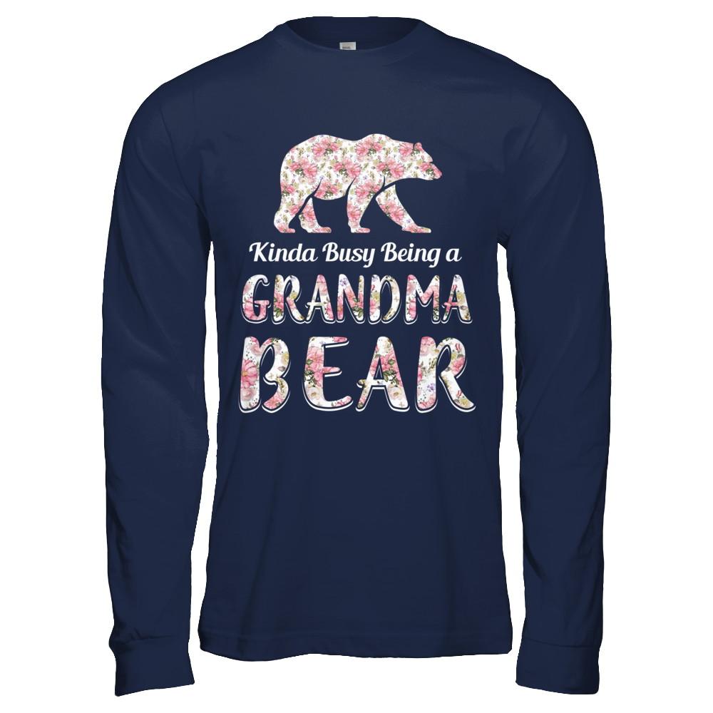 Grandma Bear Dinosaur Kinda Busy Being A Grandmabear-T-Shirt & Hoodie-Long Sleeve T-Shirt-Navy