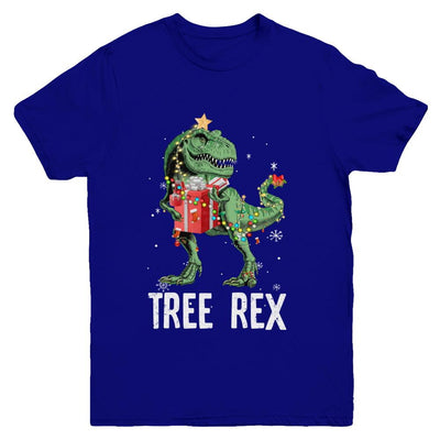 Christmas Tree For Kids Boys T Rex Dinosaur Xmas Gifts Youth-Youth Shirt-Youth T-Shirt-Navy