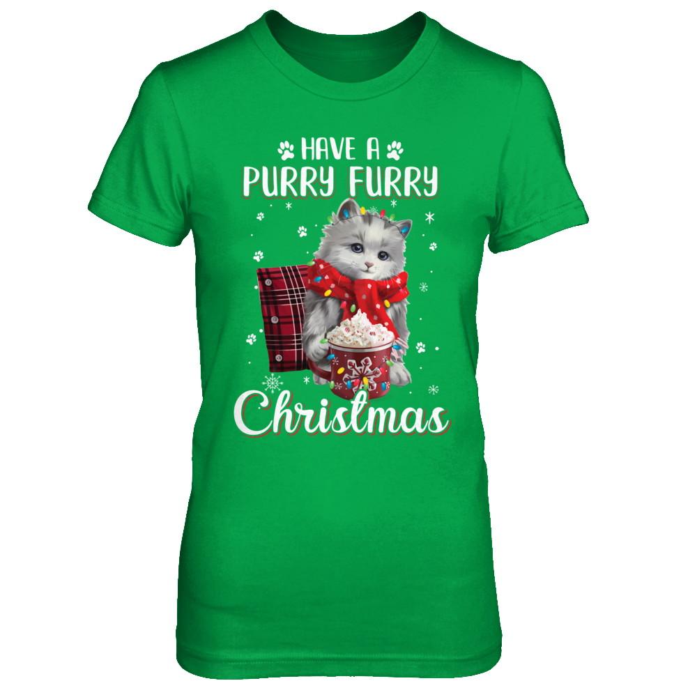 Have A Purry Furry Christmas Funny Holiday Xmas Cat-T-Shirt & Sweatshirt-Women's T-Shirt-Irish Green