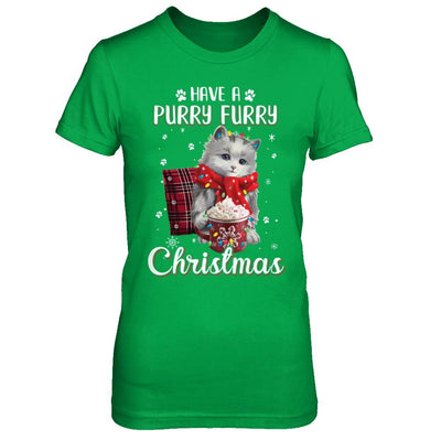 Have A Purry Furry Christmas Funny Holiday Xmas Cat-T-Shirt & Sweatshirt-Women's T-Shirt-Irish Green