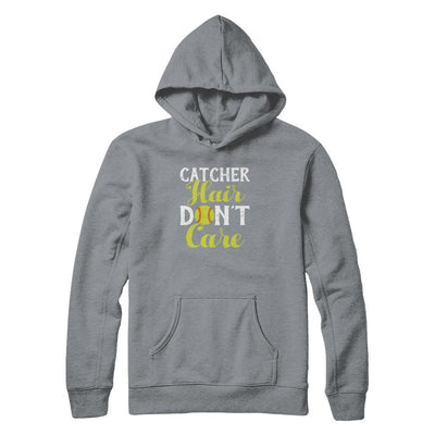 Catcher Hair Don't Care Softball-T-Shirt & Tank Top-Pullover Hoodie-Light Steel