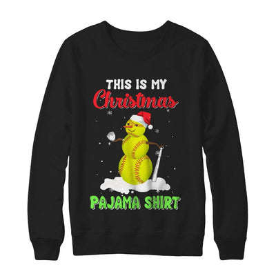 This Is My Christmas Pajama Xmas Snowman Softball-T-Shirt & Sweatshirt-Crewneck Sweatshirt-Black
