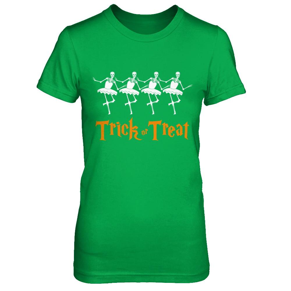Trick Or Treat Ballet Skeleton Happy Halloween-T-Shirt & Hoodie-Women's T-Shirt-Irish Green