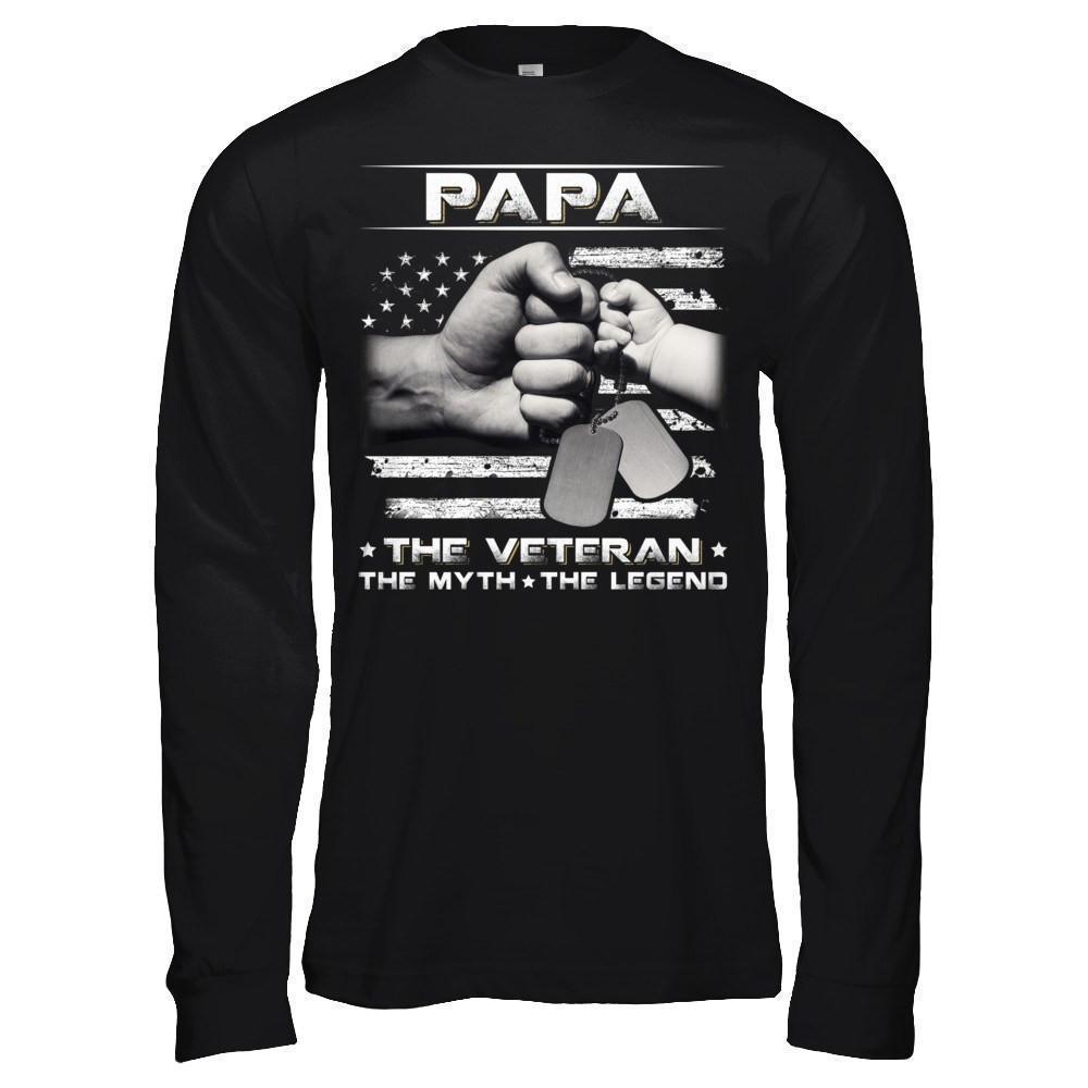 Papa The Veteran The Myth The Legend-T-Shirt & Hoodie-Long Sleeve T-Shirt-Black