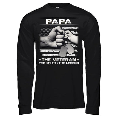 Papa The Veteran The Myth The Legend-T-Shirt & Hoodie-Long Sleeve T-Shirt-Black