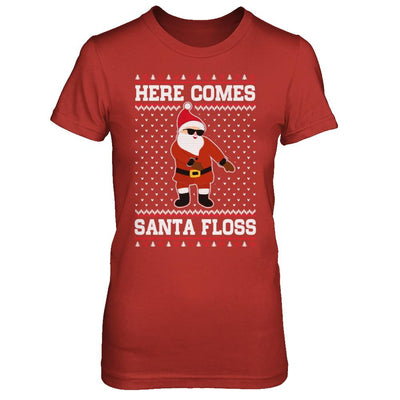 Here Comes Santa Floss Flossing Ugly Christmas Sweater-T-Shirt & Sweatshirt-Women's T-Shirt-Red