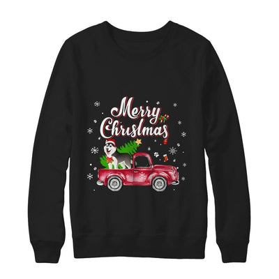Husky Retriever Rides Red Truck Christmas Pajama-T-Shirt & Sweatshirt-Crewneck Sweatshirt-Black