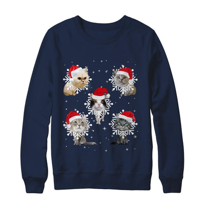 Cute Cat's Christmas Snowflakes Cat Claus-T-Shirt & Sweatshirt-Crewneck Sweatshirt-Navy