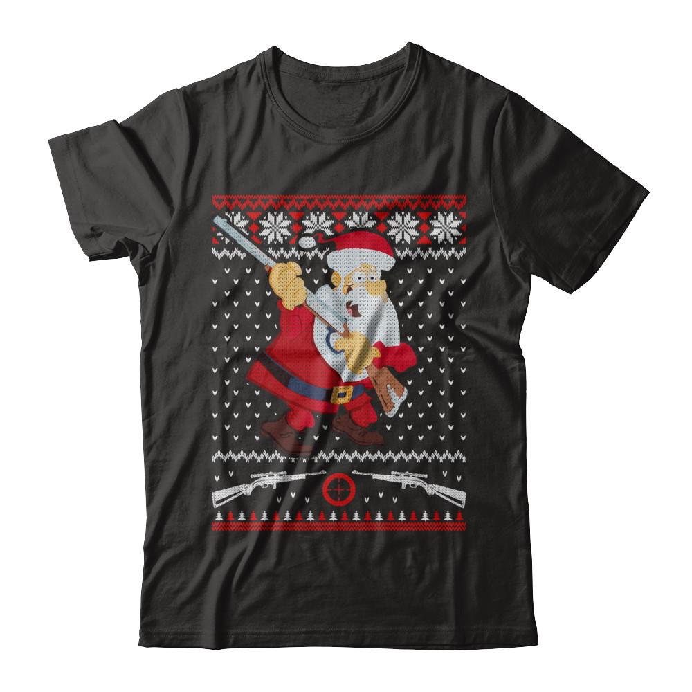 Santa Gun Hunting Ugly Christmas Sweater Funny-T-Shirt & Sweatshirt-Classic T-Shirt-Black