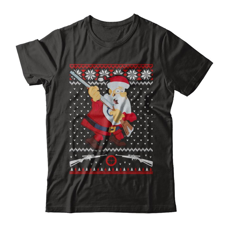 Santa Gun Hunting Ugly Christmas Sweater Funny-T-Shirt & Sweatshirt-Classic T-Shirt-Black