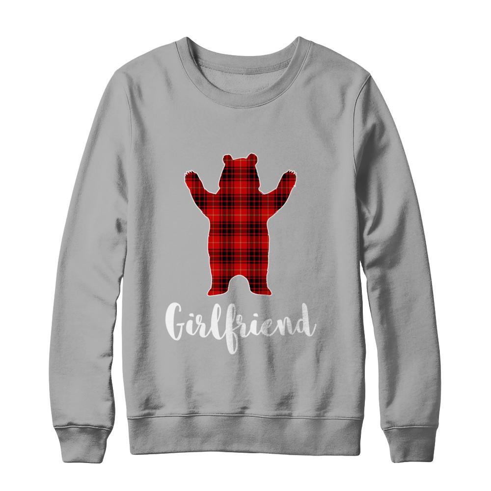 Red Girlfriend Bear Buffalo Plaid Family Christmas Pajamas-T-Shirt & Sweatshirt-Crewneck Sweatshirt-Light Steel