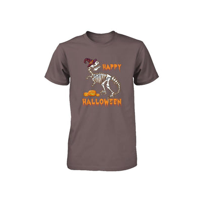 Funny Happy Halloween T-Rex Skeleton Dinosaur Youth-Youth Shirt-Youth T-Shirt-Asphalt