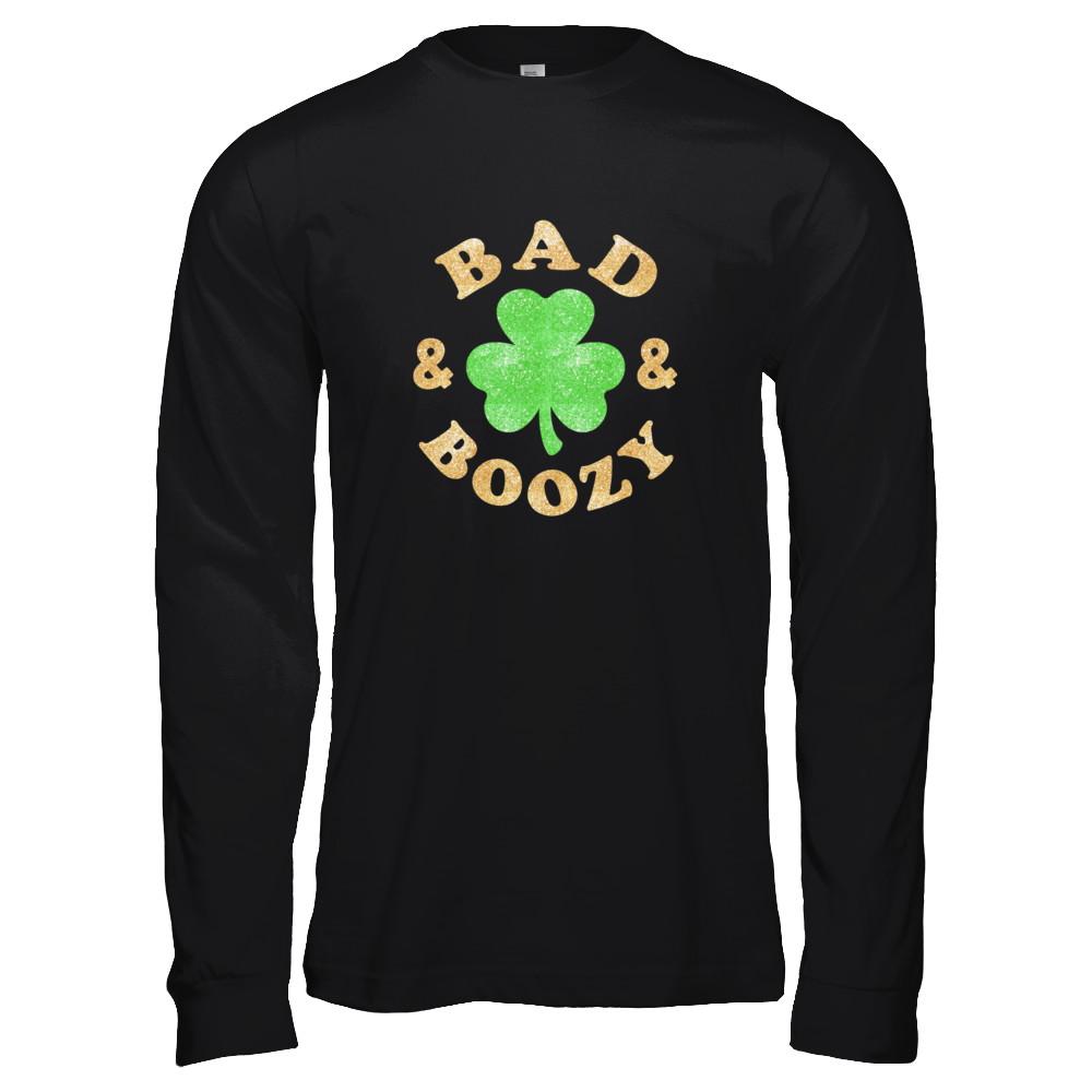 Bad And Boozy Funny St Patrick's Day-T-Shirt & Tank Top-Long Sleeve T-Shirt-Black
