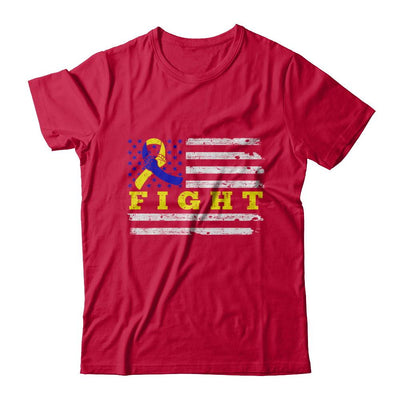 Fight Blue Yellow Ribbon US Flag Down Syndrome Awareness-T-Shirt & Hoodie-Classic T-Shirt-Red