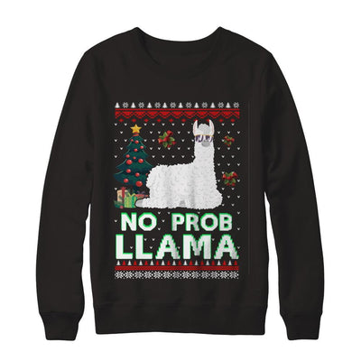 No Prob Llama No Drama Christmas Alpaca Sweater-T-Shirt & Sweatshirt-Crewneck Sweatshirt-Black