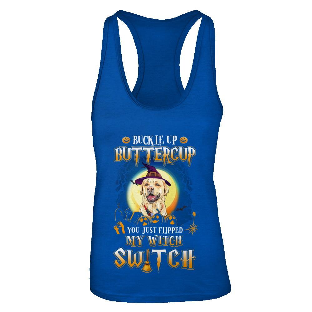 Buckle Up Buttercup Halloween Witch Labrador Costume-T-Shirt & Tank Top-Women's Ideal Racerback Tank-Royal