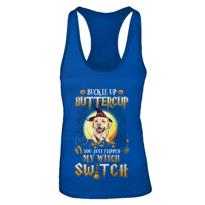 Buckle Up Buttercup Halloween Witch Labrador Costume-T-Shirt & Tank Top-Women's Ideal Racerback Tank-Royal