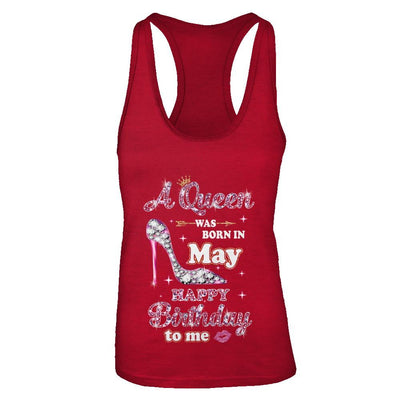 A Queen Was Born In May Happy Birthday To Me Gift-T-Shirt & Tank Top-Women's Ideal Racerback Tank-Red