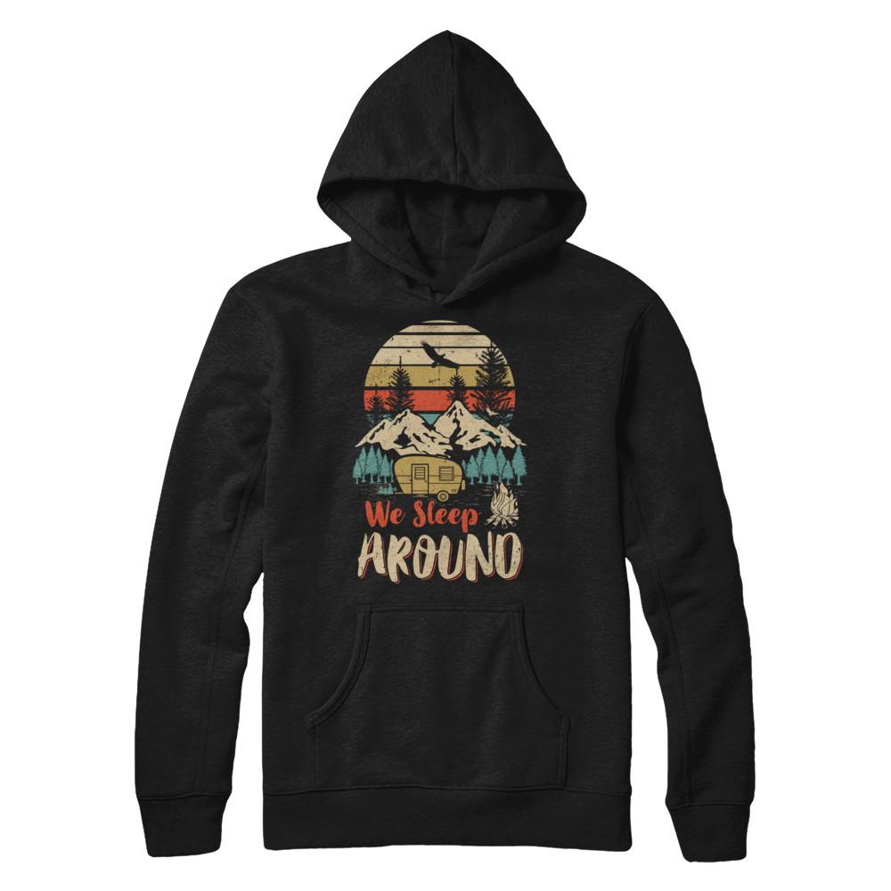 Vintage We Sleep Around Funny Husband Wife Camping-T-Shirt & Hoodie-Pullover Hoodie-Black