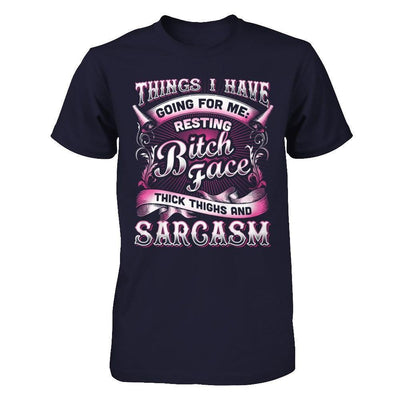 Things I Have Going For Me Thick Thighs & Sarcasm-T-Shirt & Hoodie-Premium T-Shirt-Midnight Navy