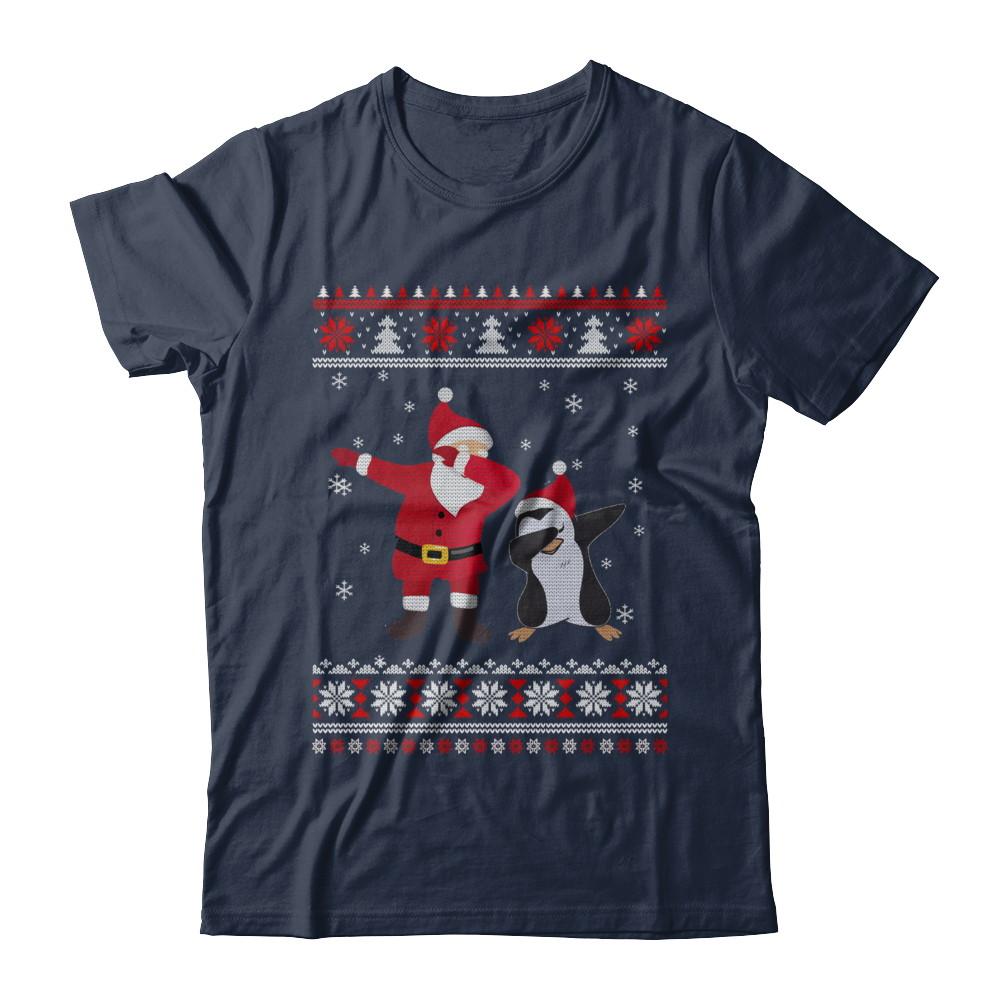 Dabbing Santa Penguin Dab Dance Ugly Christmas Sweater-T-Shirt & Sweatshirt-Classic T-Shirt-Navy