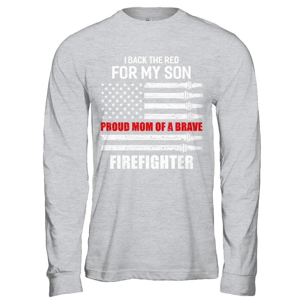 I Back The Red For My Son Proud Mom Firefighter-T-Shirt & Hoodie-Long Sleeve T-Shirt-Sport Grey