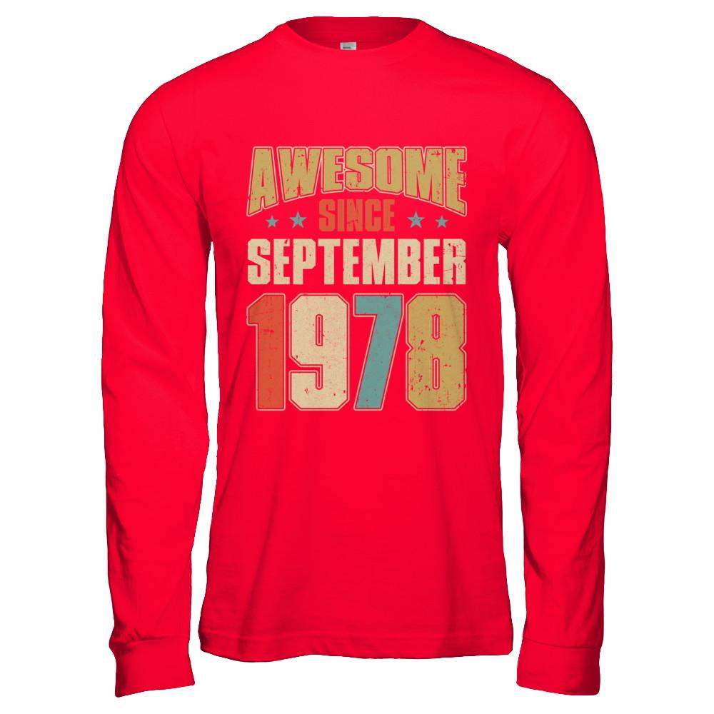 Vintage Retro Awesome Since September 1978 43th Birthday-T-Shirt & Hoodie-Long Sleeve T-Shirt-Red