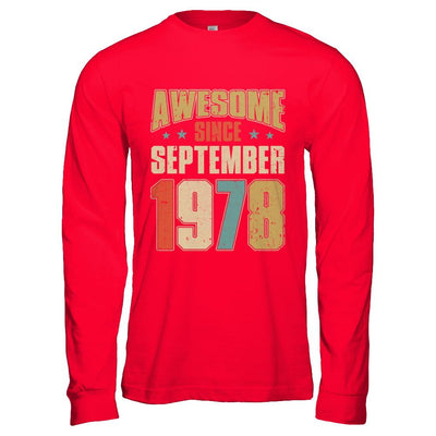 Vintage Retro Awesome Since September 1978 43th Birthday-T-Shirt & Hoodie-Long Sleeve T-Shirt-Red