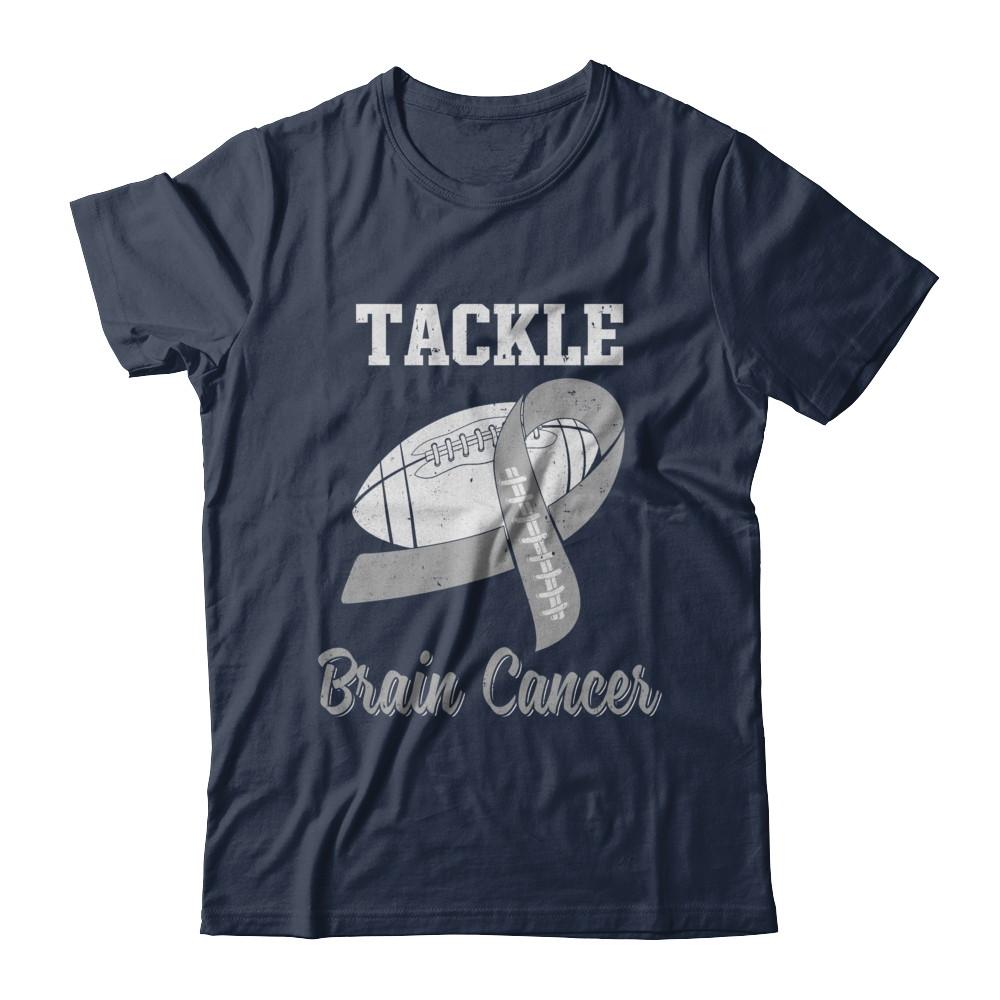 Football Survivor Tackle Gray Brain Cancer Awareness-T-Shirt & Hoodie-Classic T-Shirt-Navy