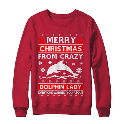 Merry Christmas From Crazy Dolphin Lady Sweater-T-Shirt & Sweatshirt-Crewneck Sweatshirt-Red