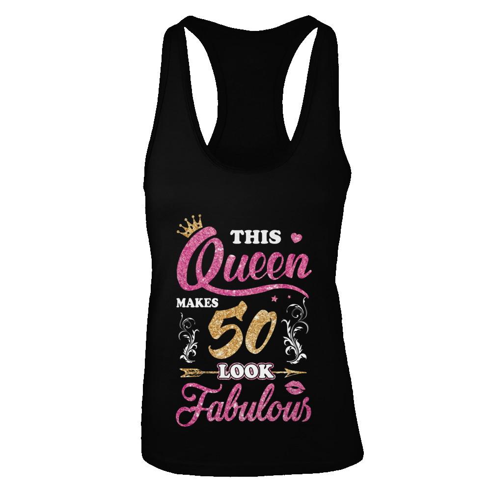 This Queen Makes 50 Look Fabulous 1971 50th Birthday-T-Shirt & Tank Top-Women's Ideal Racerback Tank-Black