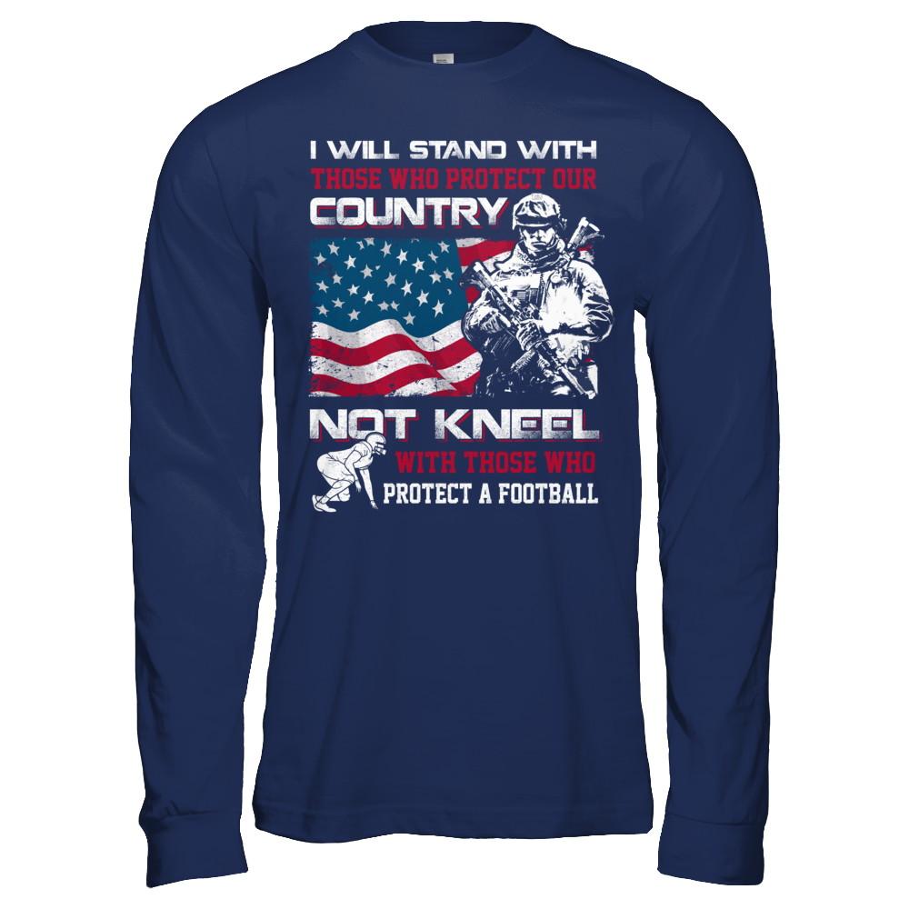 I Stand For The American Flag I Don't Kneel Football-T-Shirt & Hoodie-Long Sleeve T-Shirt-Navy