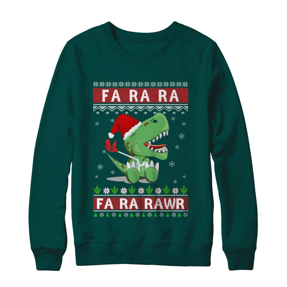 Fa La La Fa Ra Rawr T-Rex Dinosaur Ugly Christmas Sweater-T-Shirt & Sweatshirt-Crewneck Sweatshirt-Deep Forest
