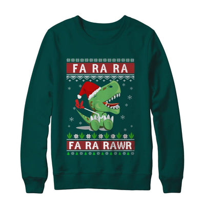 Fa La La Fa Ra Rawr T-Rex Dinosaur Ugly Christmas Sweater-T-Shirt & Sweatshirt-Crewneck Sweatshirt-Deep Forest