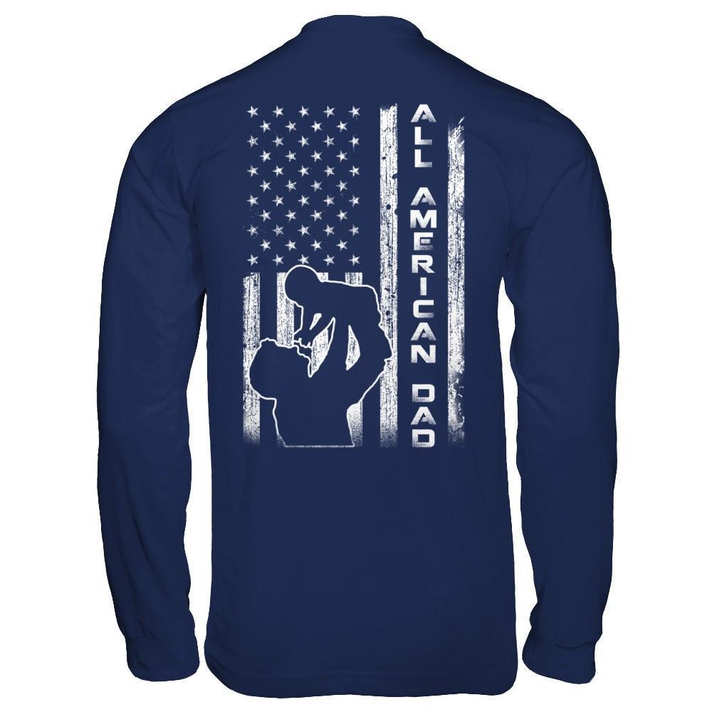 All American Dad Flag-T-Shirt & Hoodie-Long Sleeve T-Shirt-Navy