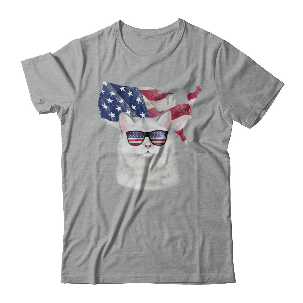 Funny Patriot Cat 4Th Of July American Flag-T-Shirt & Hoodie-Classic T-Shirt-Sport Grey