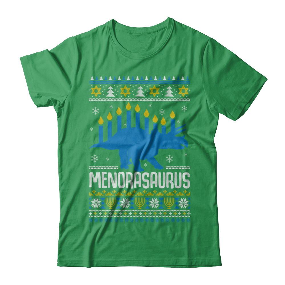 Funny Ugly Hanukkah Dinosaur Menorasaurus Sweater-T-Shirt & Sweatshirt-Premium T-Shirt-Kelly Green