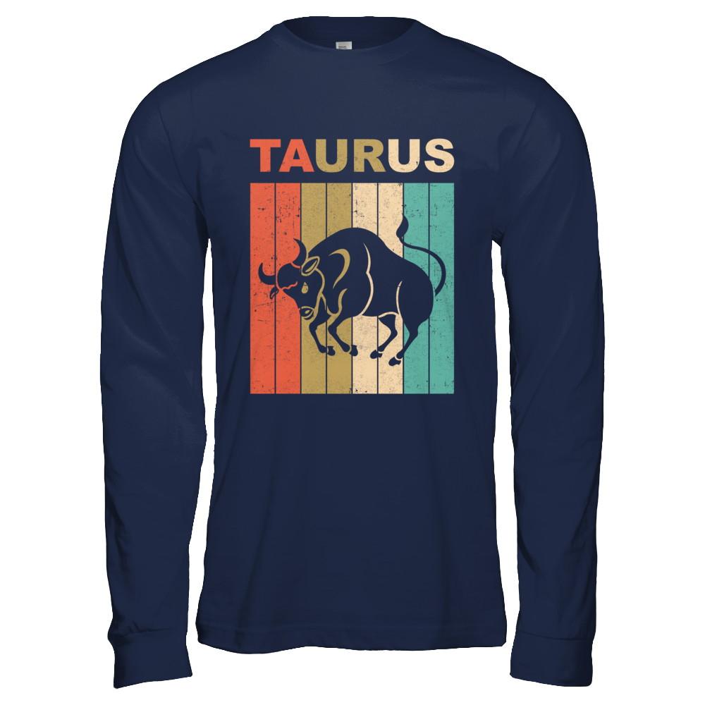Vintage Taurus Zodiac April May Birthday Gift-T-Shirt & Hoodie-Long Sleeve T-Shirt-Navy