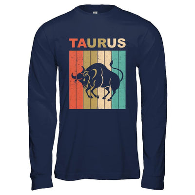 Vintage Taurus Zodiac April May Birthday Gift-T-Shirt & Hoodie-Long Sleeve T-Shirt-Navy