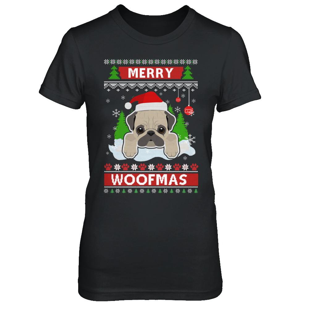 Pug Merry Woofmas Ugly Christmas Sweater-T-Shirt & Sweatshirt-Women's T-Shirt-Black