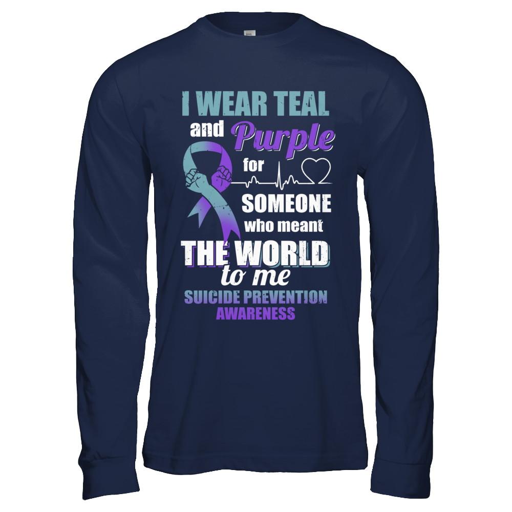 I Wear Teal And Purple For Someone Suicide Prevention Awareness-T-Shirt & Hoodie-Long Sleeve T-Shirt-Navy