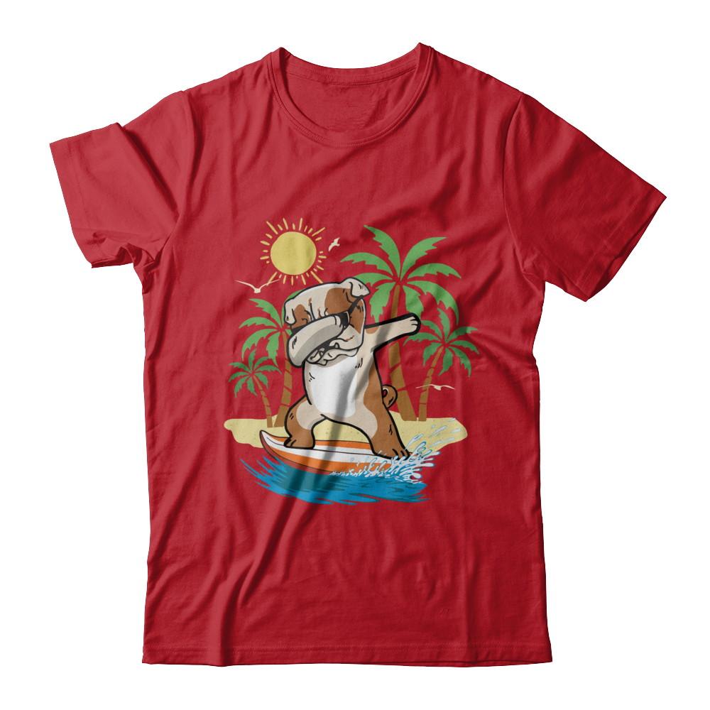 Summer Vacation Dabbing Bulldog Surfing Surfboard Gift-T-Shirt & Hoodie-Classic T-Shirt-Red