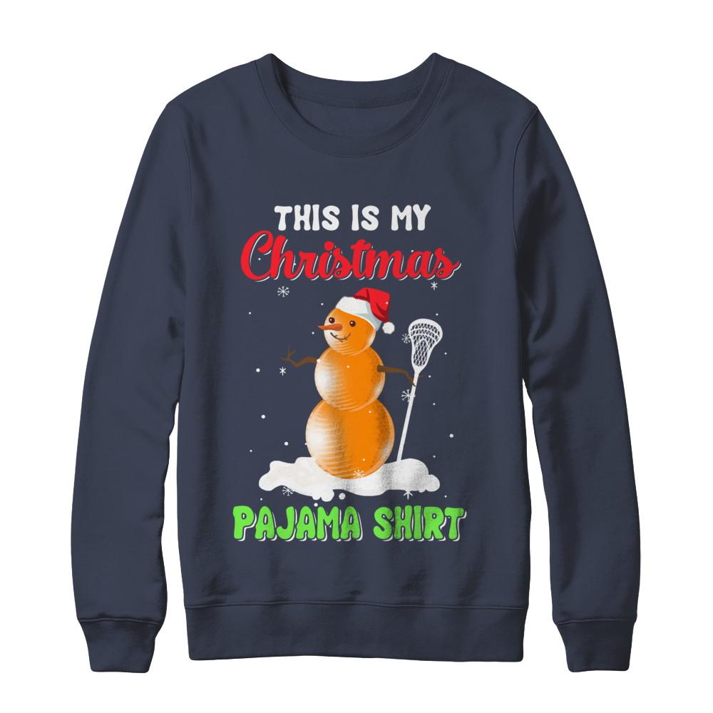 This Is My Christmas Pajama Xmas Snowman Lacrosse-T-Shirt & Sweatshirt-Crewneck Sweatshirt-Navy