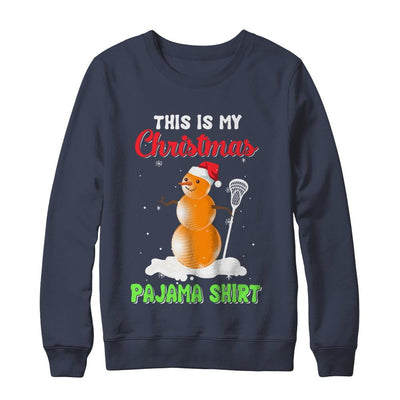 This Is My Christmas Pajama Xmas Snowman Lacrosse-T-Shirt & Sweatshirt-Crewneck Sweatshirt-Navy