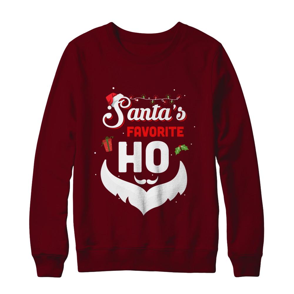 Santa's Favorite Ho Funny Christmas Gift-T-Shirt & Sweatshirt-Crewneck Sweatshirt-Maroon